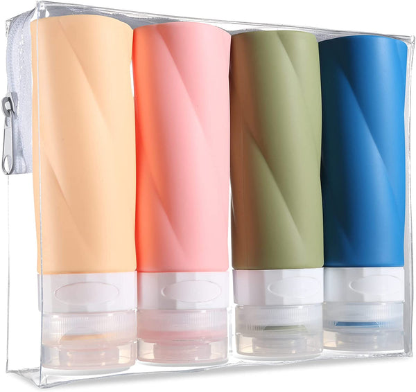 Travel Bottles for Toiletries, 3Oz Tsa Approved Travel Size Containers BPA Free Leak Proof Travel Tubes Refillable Liquid Travel Accessories with Clear Toiletry Bag (4 Pack)