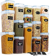 Airtight Food Storage Containers Set with Lids, 15Pcs BPA Free Plastic Dry Food Canisters for Kitchen Pantry Organization and Storage, Dishwasher Safe,Include 24 Labels, Black