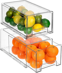 Fridge Drawers - Clear Stackable Pull Out Refrigerator Organizer Bins - Food Storage Containers for Kitchen, Refrigerator, Freezer, Vanity & Fridge Organization and Storage (2 Pack | Small)
