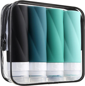 Travel Bottles for Toiletries, 3Oz Tsa Approved Travel Size Containers BPA Free Leak Proof Travel Tubes Refillable Liquid Travel Accessories with Clear Toiletry Bag (4 Pack)