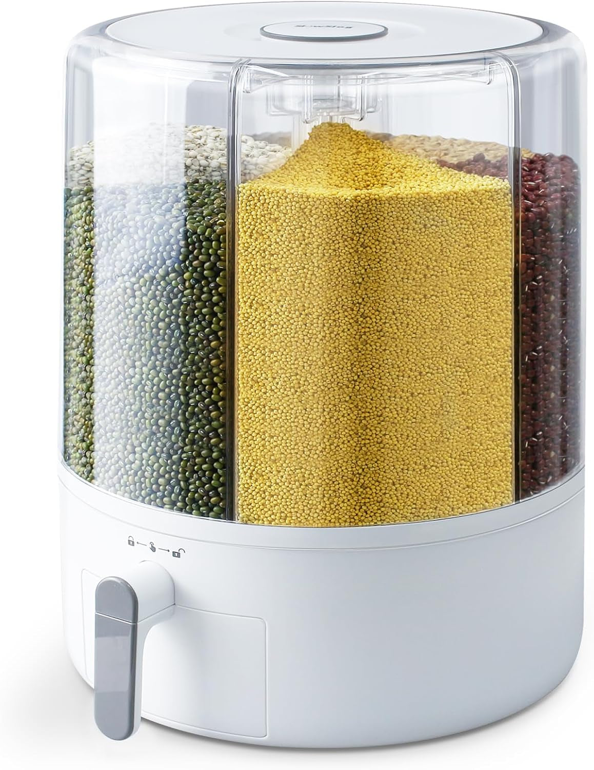 Grain Dispenser, Grain and Rise Storage Container Kitchen, 360° Rotating Rice and Grain Dispenser, Cereal Dispenser, Rotating Dry Food Dispenser for Lentils, Small Beans, Barley, Millets