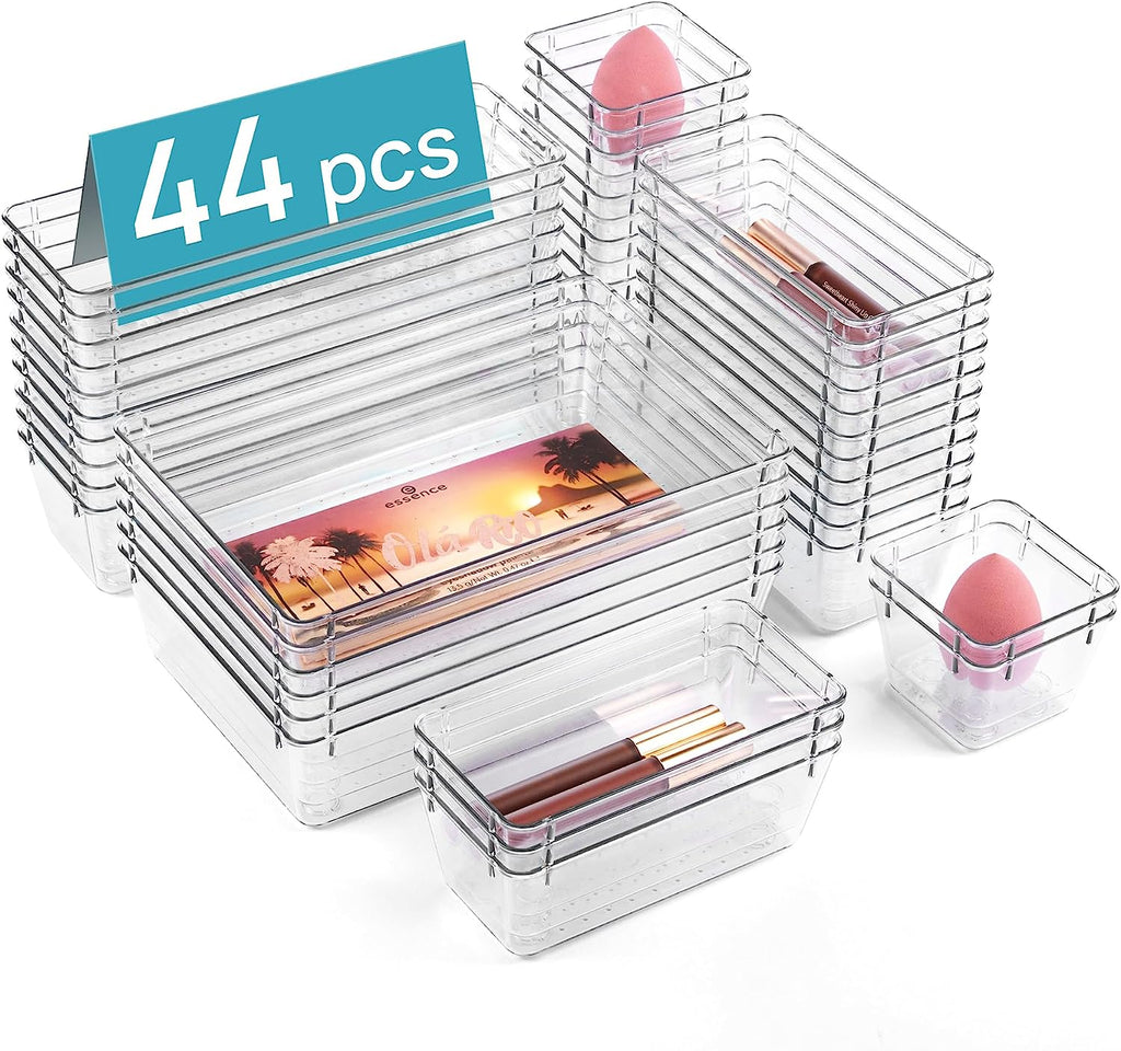 16 PCS Clear Plastic Drawer Organizers Set,5-Size Versatile Bathroom and  Vanity Drawer Organizer Trays, Storage Bins for Makeup, Jewelries, Kitchen