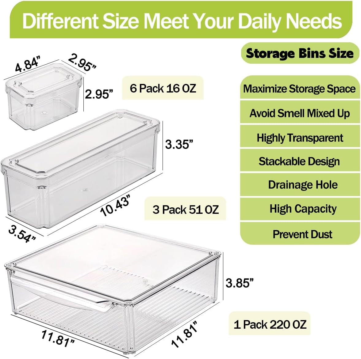 Refrigerator Organizer Bins with Lids, 10 Pack Stackable Fridge Organization, Clear Plastic Pantry Food Storage Bins, Vegetable Fruit Storage Containers for Kitchen, Cabinets, Fridge