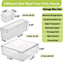 Refrigerator Organizer Bins with Lids, 10 Pack Stackable Fridge Organization, Clear Plastic Pantry Food Storage Bins, Vegetable Fruit Storage Containers for Kitchen, Cabinets, Fridge