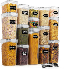 Airtight Food Storage Containers Set with Lids, 15Pcs BPA Free Plastic Dry Food Canisters for Kitchen Pantry Organization and Storage, Dishwasher Safe,Include 24 Labels, Black