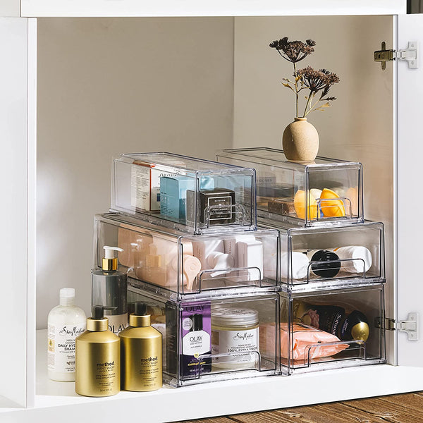 Fridge Drawers - Clear Stackable Pull Out Refrigerator Organizer Bins - Food Storage Containers for Kitchen, Refrigerator, Freezer, Vanity & Fridge Organization and Storage (2 Pack | Small)